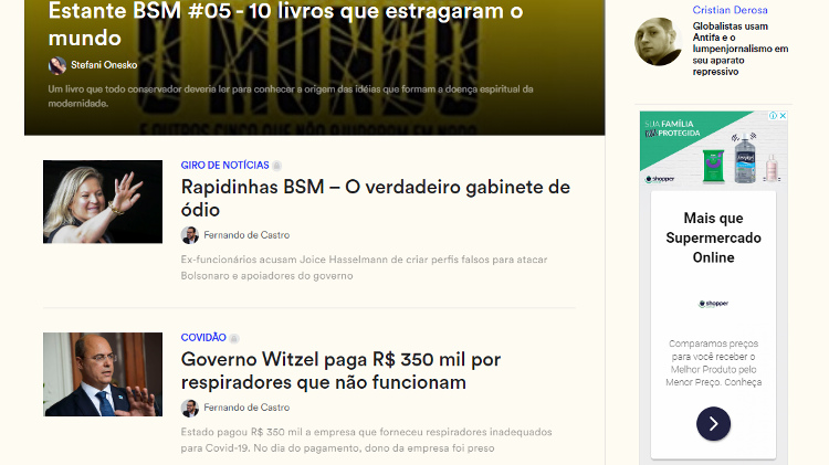 Exemplo de publicidade do programa impressa na página principal do site Brasil Sem Fear - Reprodução
