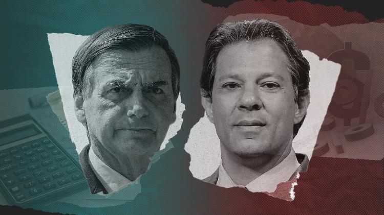 Jair Bolsonaro (sem jogo) e Fernando Haddad (PT), adversários na segunda rodada de 2018 - Arte / UOL